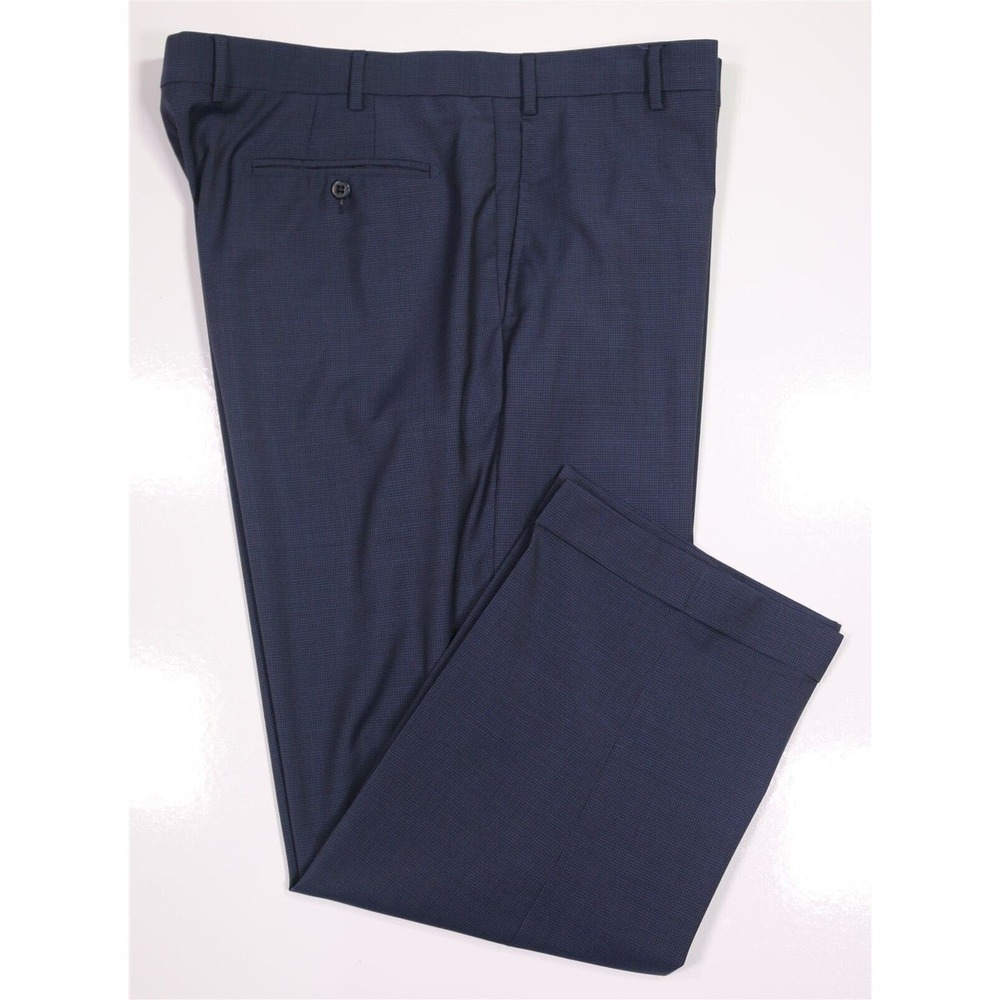 Zanella Todd Blue Checkered Flat Front Wool Dress Pants Trousers 40x27 - Picture 1 of 7